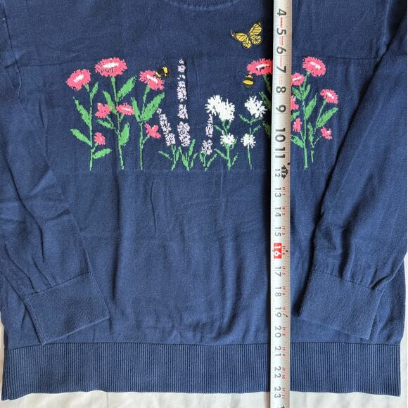 Ann Taylor LOFT Navy, Spring Floral Design, Light Weight Crew Neck Sweater- L - Picture 6 of 7